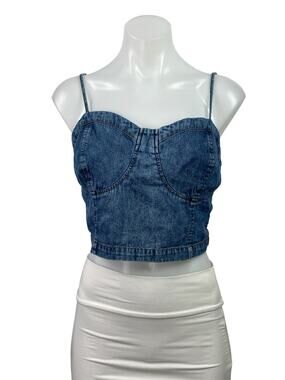 Indigo Rising Sleeveless Cami Camisole Smocked Crop Denim Bustier Tank Top XL